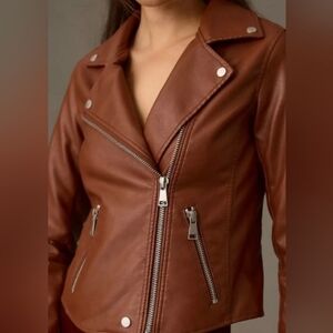 AnthropologieBrown Faux Leather Jacket with Silver Zippers,never worn